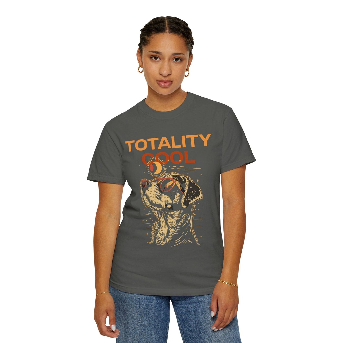 2024 Total Solar Eclipse Dog Wearing Solar Eclipse Glasses Comfort Colors Shirt Adult S-4XL - Black/Graphite