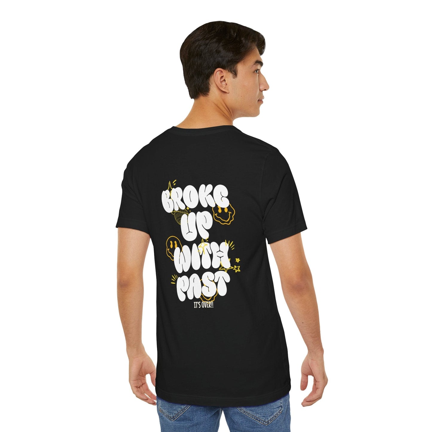 Broke Up With Past Slogan Graphic Printed Loose Fit Tee Shirt Outfit for Women/Men XS-4XL - Black/Asphalt