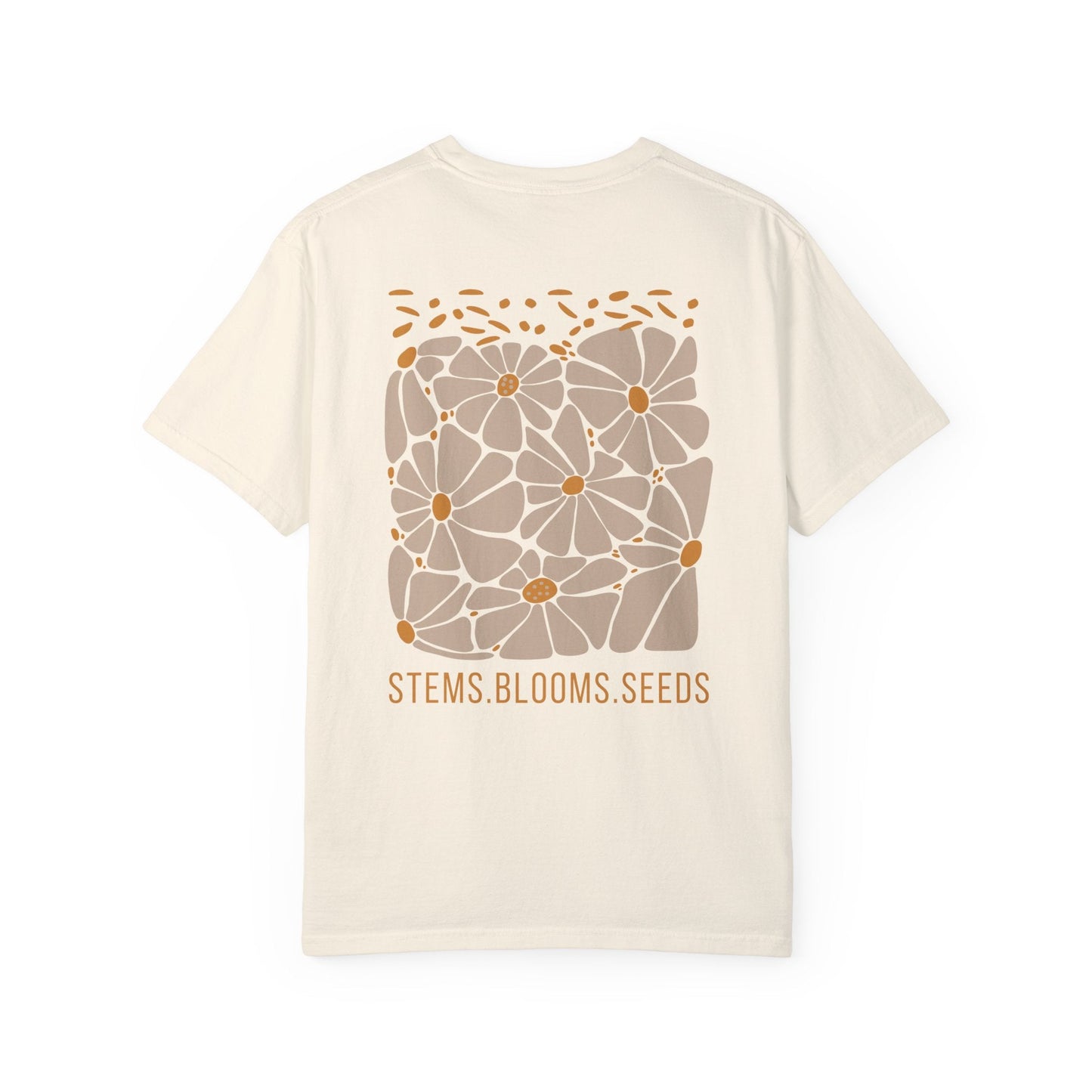 Boho Wildflowers Floral Back Print Graphic Tee for Women - Ivory/Blossom, Abstract Flower Nature Shirt
