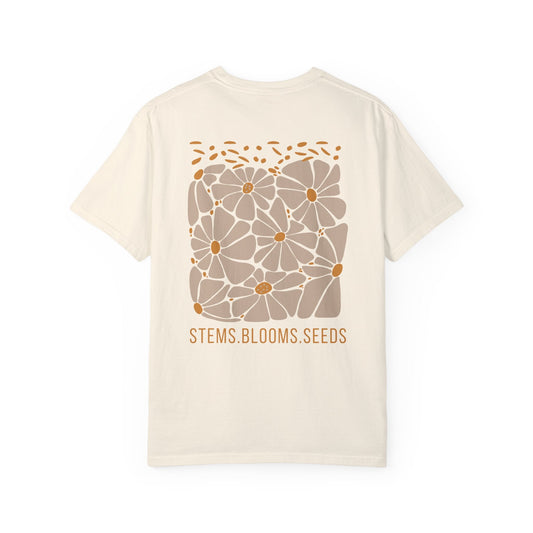 Boho Wildflowers Floral Back Print Graphic Tee for Women - Ivory/Blossom, Abstract Flower Nature Shirt