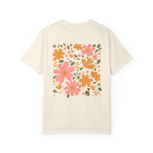 Flower Market Back Print Graphic Tee for Women - White/Ivory, Boho Floral Nature Shirt