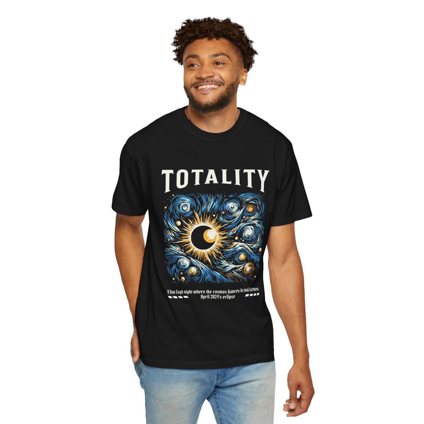 Totality Solar Eclipse 4.08.24 Starry Night Painting Shirt Adult S-4XL - Black/Graphite