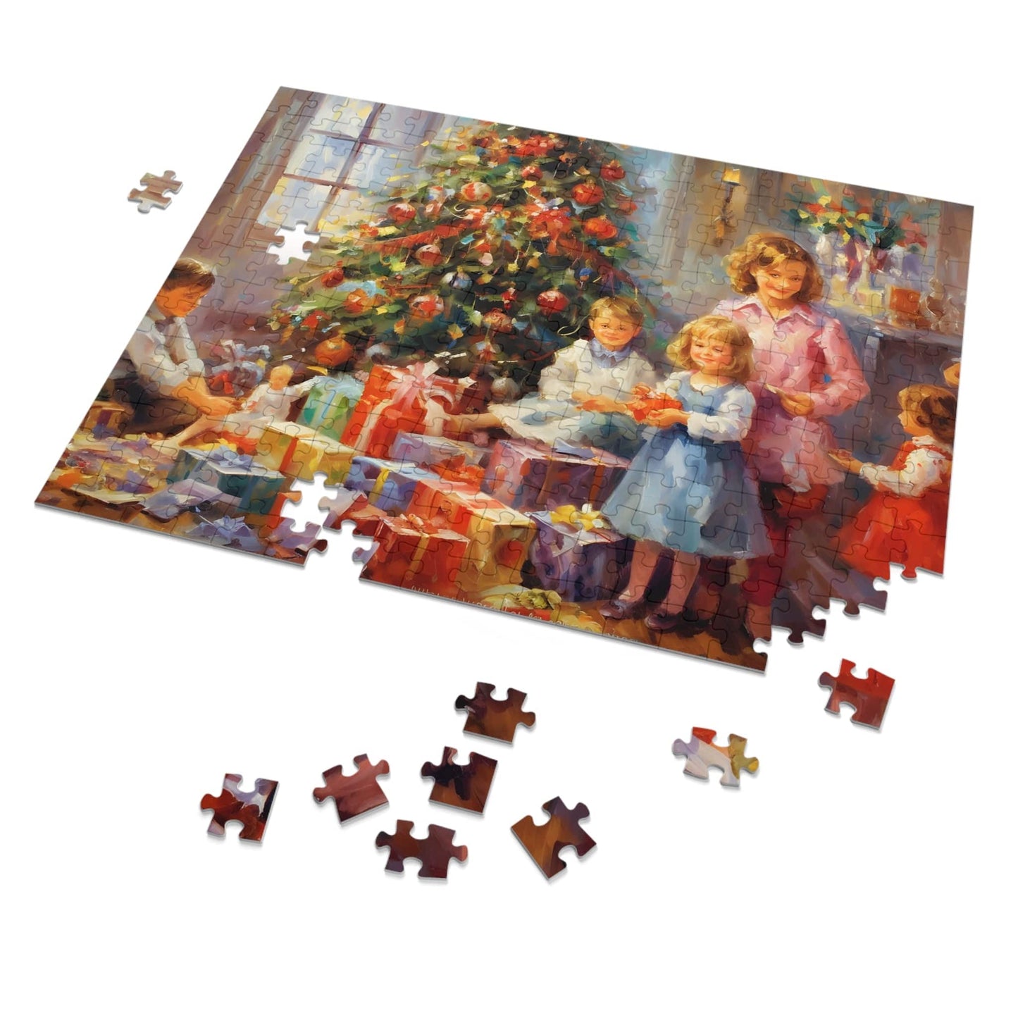 Christmas Tree Jigsaw Puzzle 1000 Piece: Children with Gifts Around Christmas Tree | Custom Sizes (110-1000 Pieces) | Hardest Puzzles | Christmas Family Activity | Educational Gift for All Ages