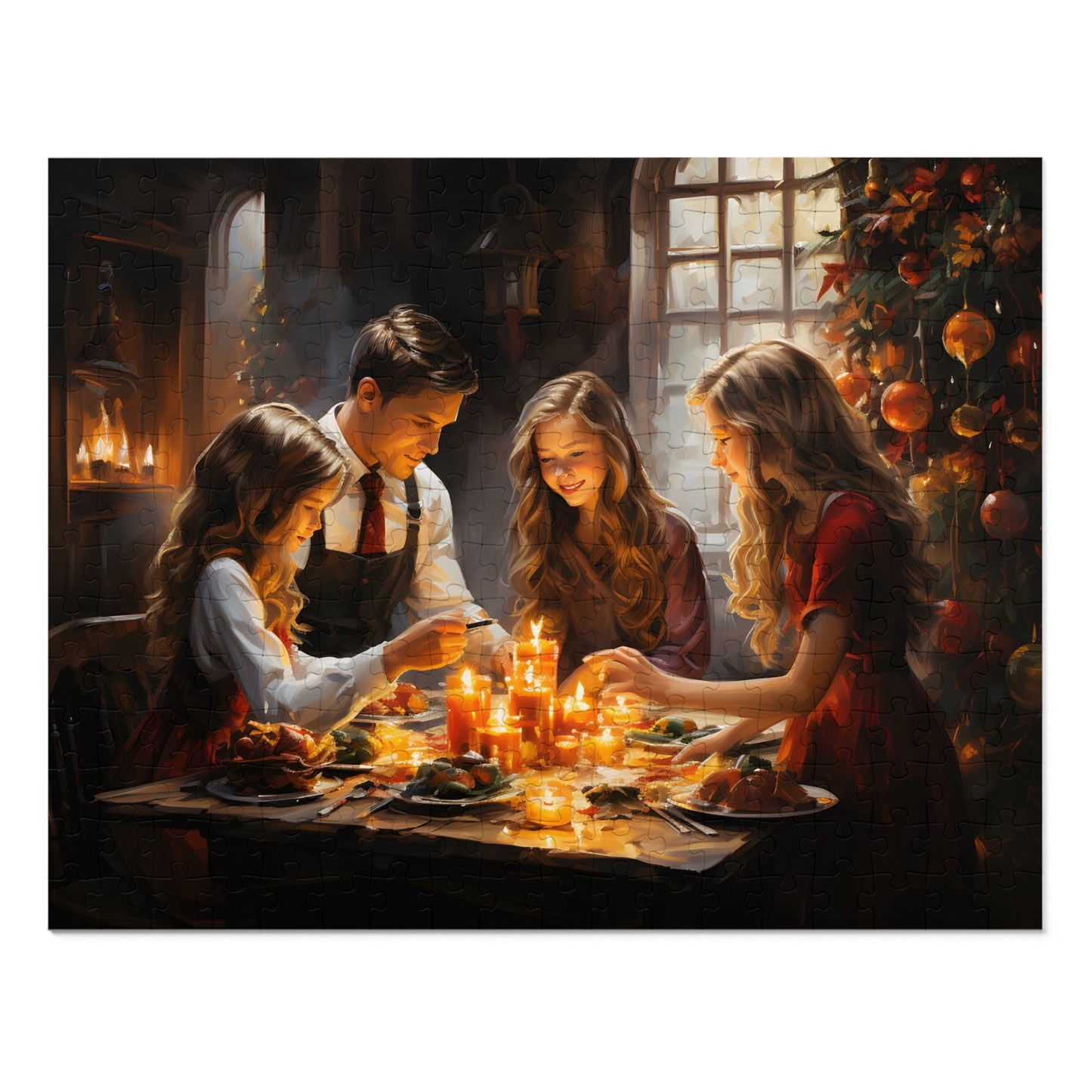 Christmas Dinner Jigsaw Puzzle 1000 Piece: Joyful Family Dinner Scene | Custom Sizes (110-1000 Pieces) | Limited Edition Festive Gift | Stress-Relief Activity for All Ages