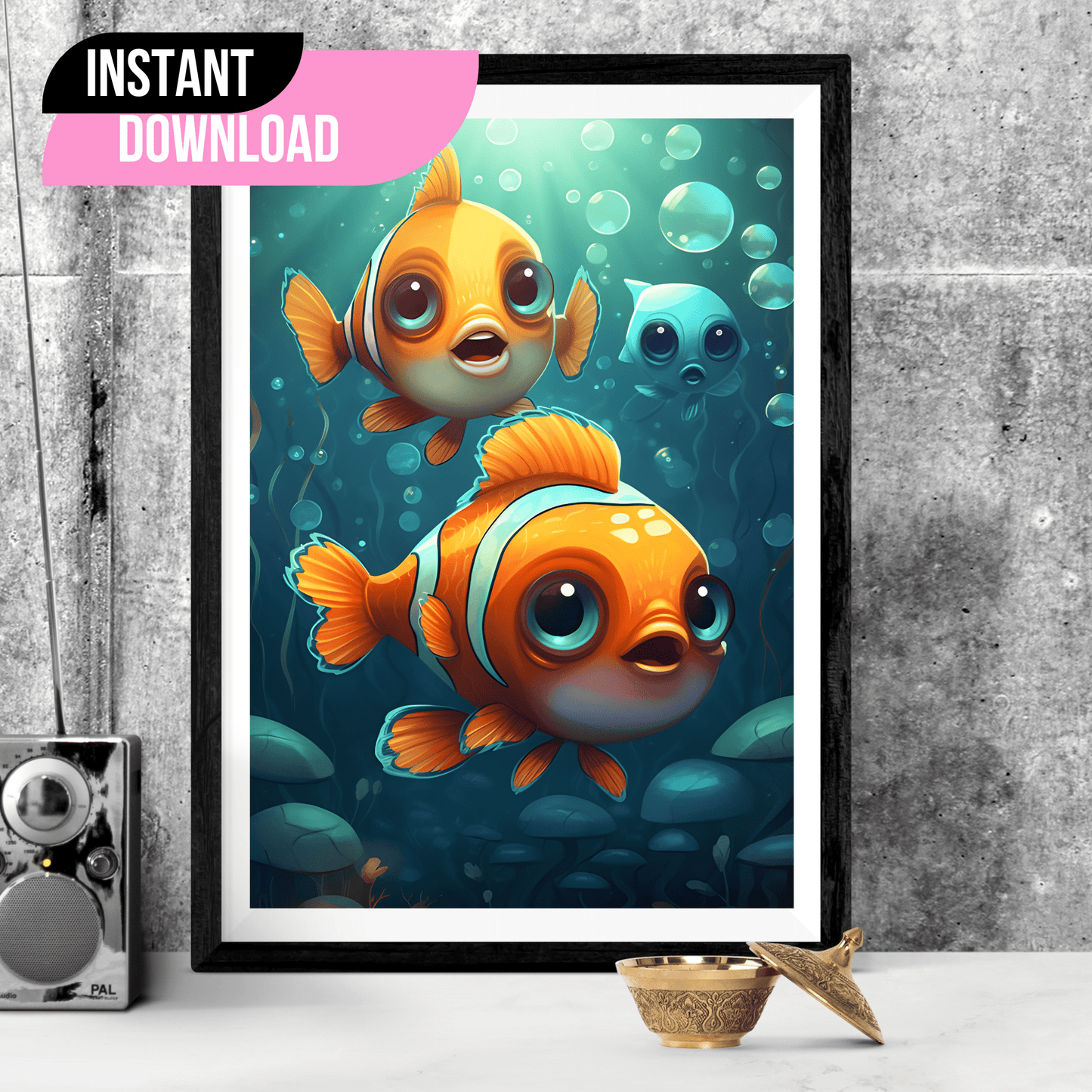 2023 Printable Modern Kids Wall Art Clownfish Print Unframed Digital Aesthetic Home Decor Digital Download