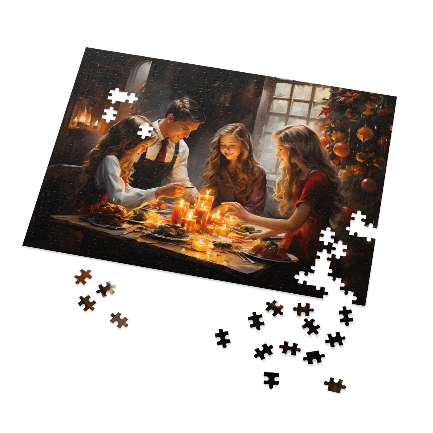 Christmas Dinner Jigsaw Puzzle 1000 Piece: Joyful Family Dinner Scene | Custom Sizes (110-1000 Pieces) | Limited Edition Festive Gift | Stress-Relief Activity for All Ages