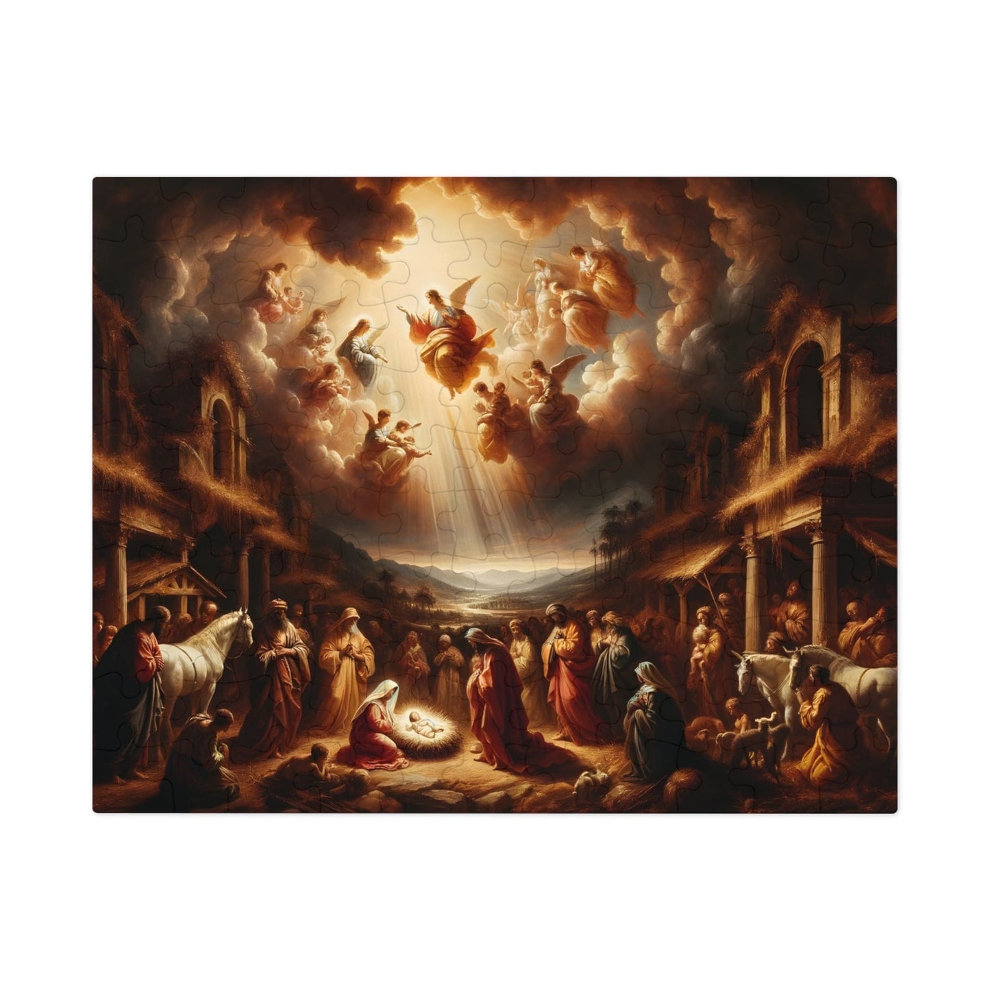 Jesus and Angels Jigsaw Puzzles | Classic Nativity Scene Jigsaw Puzzle 110, 252, 500, 1000 Piece for Christmas | Limited Edition | DIY Stress Reliever Gift