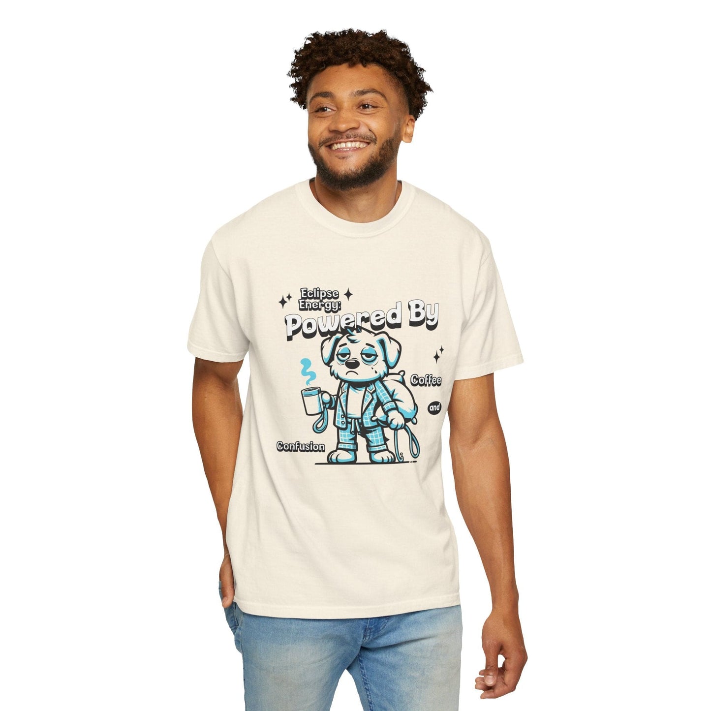 Funny Powered By Eclipse Energy Solar Eclipse 2024 Comfort Colors Tee Adult S-4XL - Ivory/Blossom