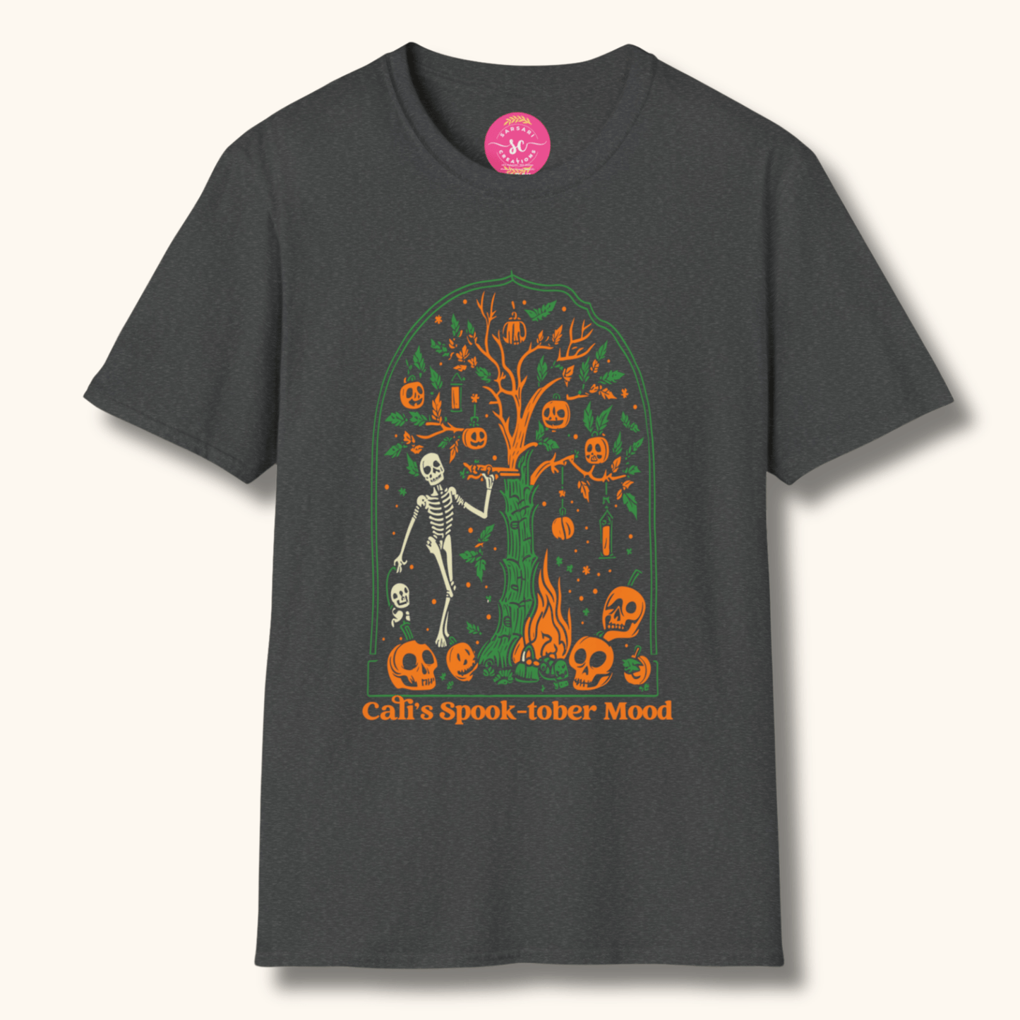 California Halloweentown Skeleton Graphic Printed Tee Shirts Round Neck for Women/Men S-3XL - Black/Dark Grey #G6400