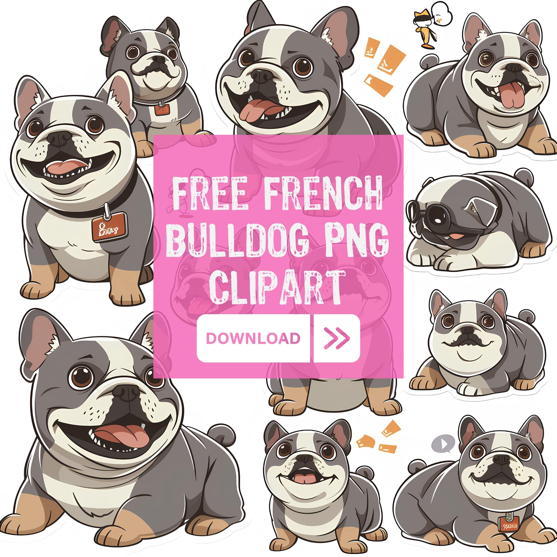 Cute Clipart French Bulldog Dog PNG Bundle