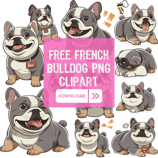 Cute Clipart French Bulldog Dog PNG Bundle