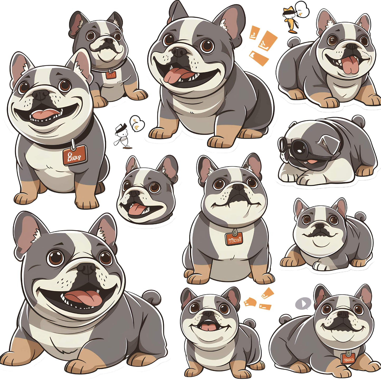 Cute Clipart French Bulldog Dog PNG Bundle with transparent background
