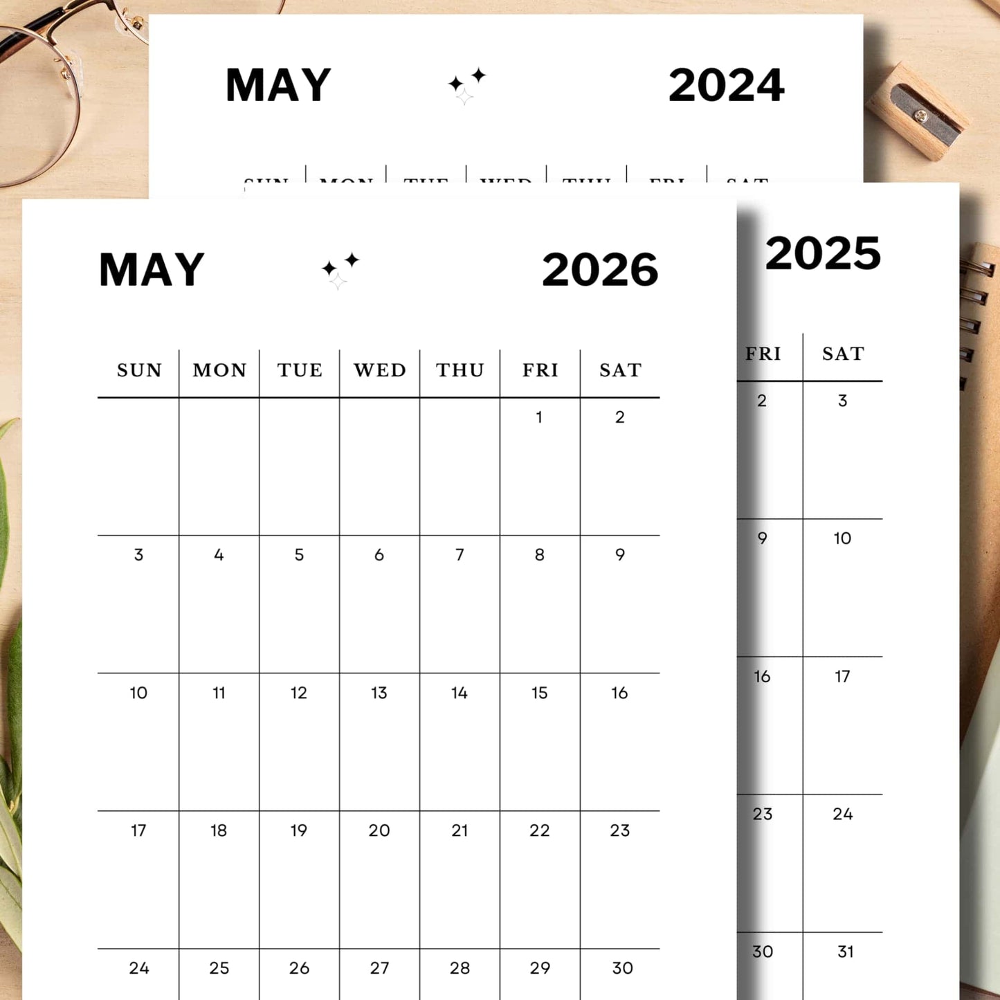 Printable Calendar for the month of MAY with school stationary