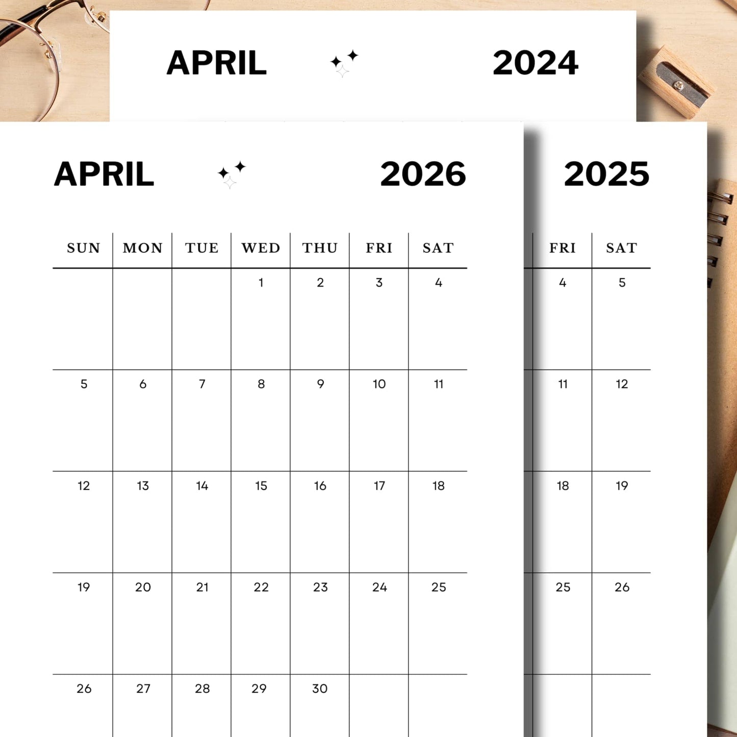 April calendar printed sheet with school stationaery