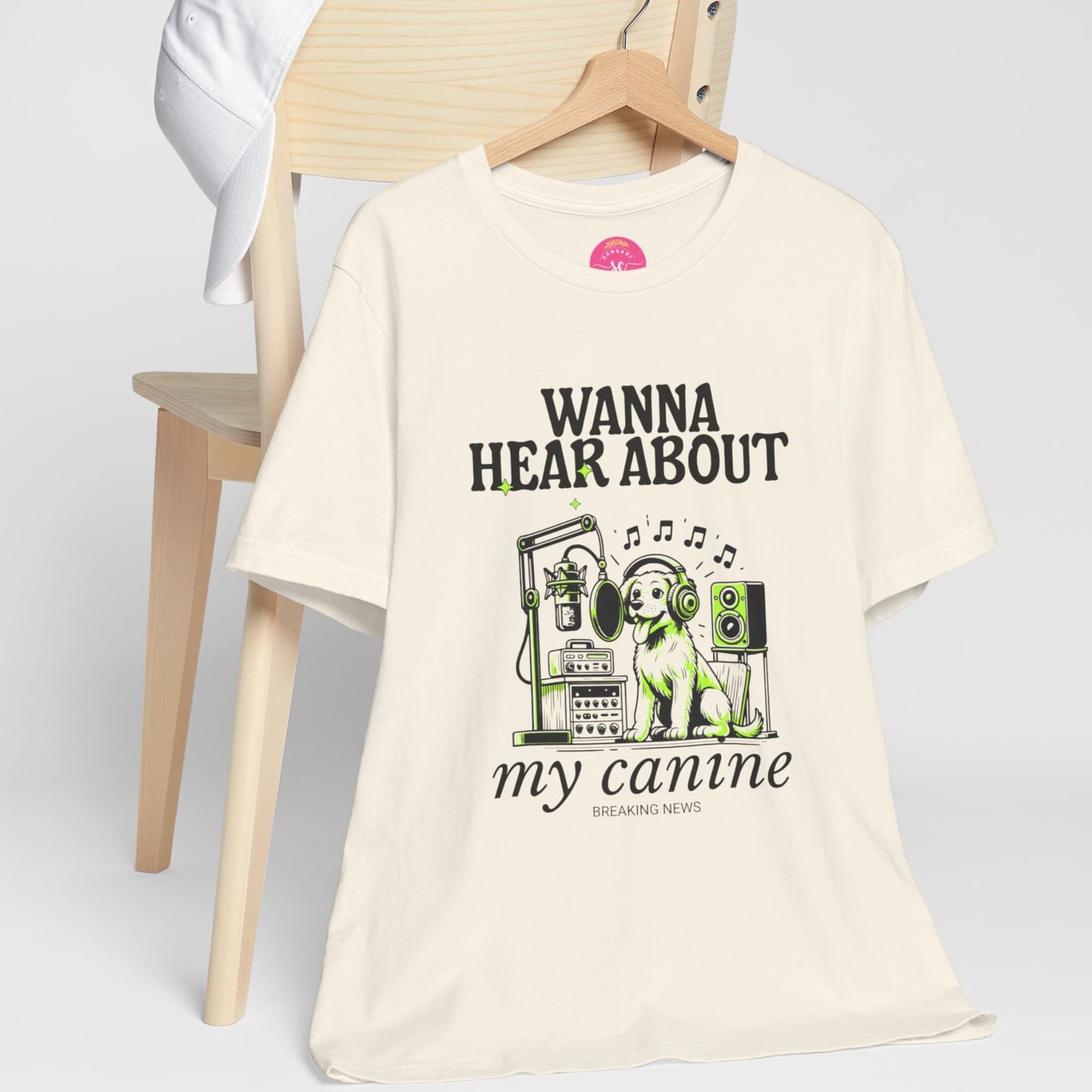 Funny Canine Slogan Graphic Drop Shoulder Oversized Tee for Women/Men XS-4XL - White/Natural