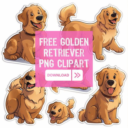Golden Retriever Dog Clipart Set of 7 PNG Bundle