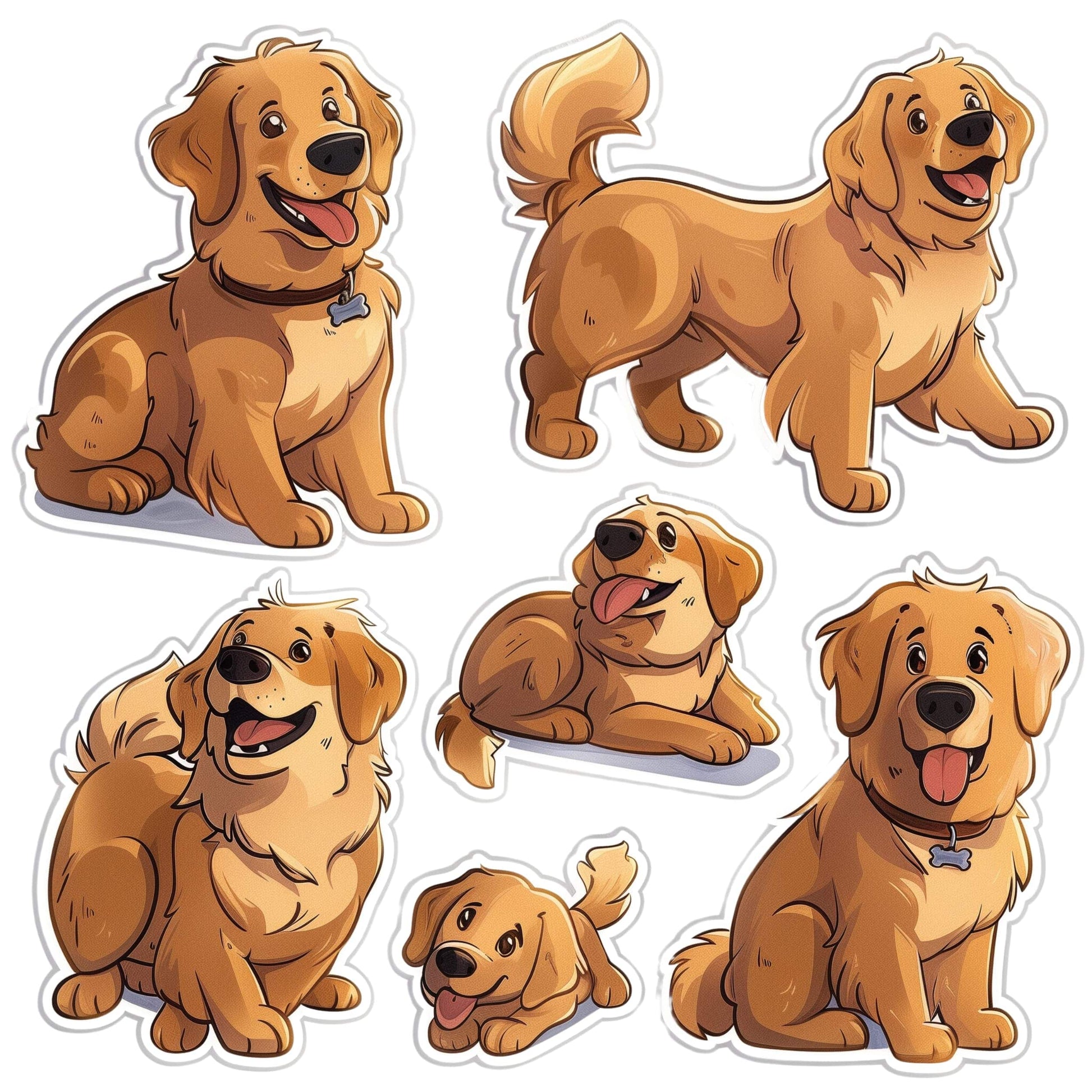 Golden Retriever Dog Clipart Set of 7 PNG Bundle with transparent background
