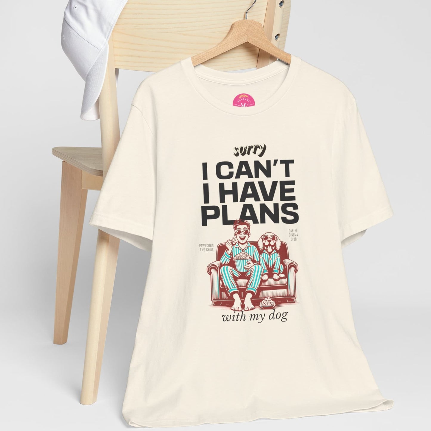 Loose Fit Casual Dog Cartoon Graphic natural tee on hanger