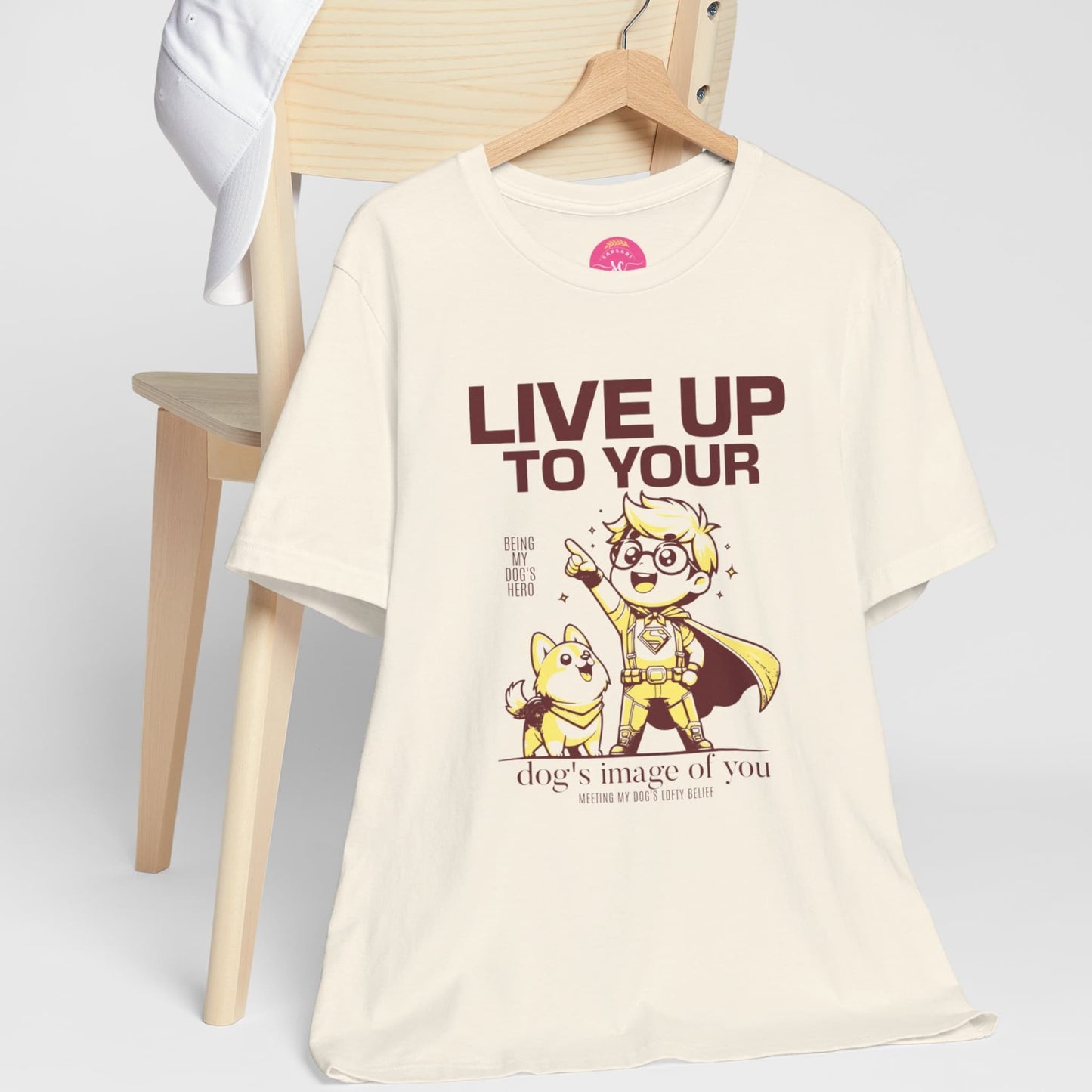 Loose Fit Casual Dog Love natural tee on hanger