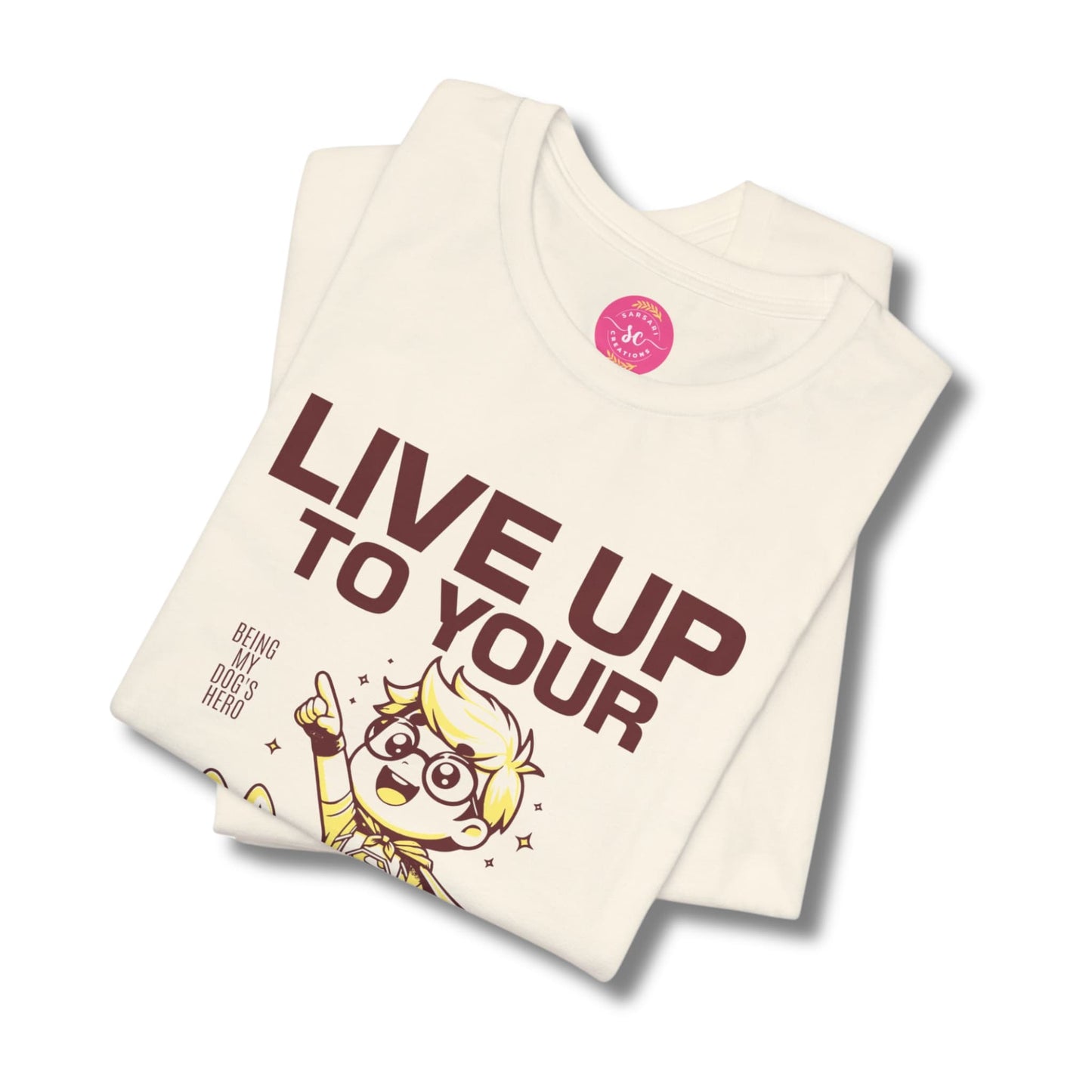 Loose Fit Casual Dog Love natural tee shirt folded
