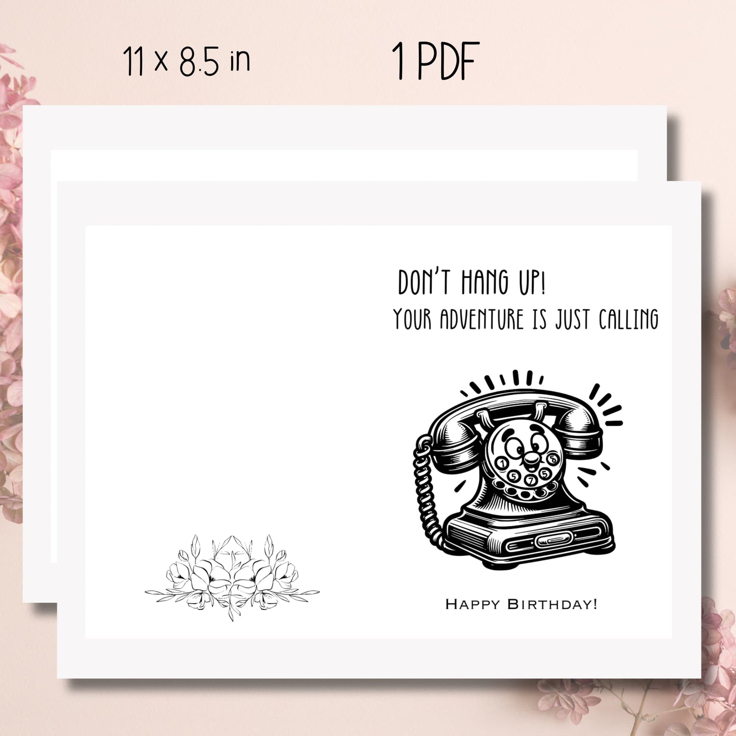 Printable Old-fashioned Telephone Birthday Card printed sheet on a beige background