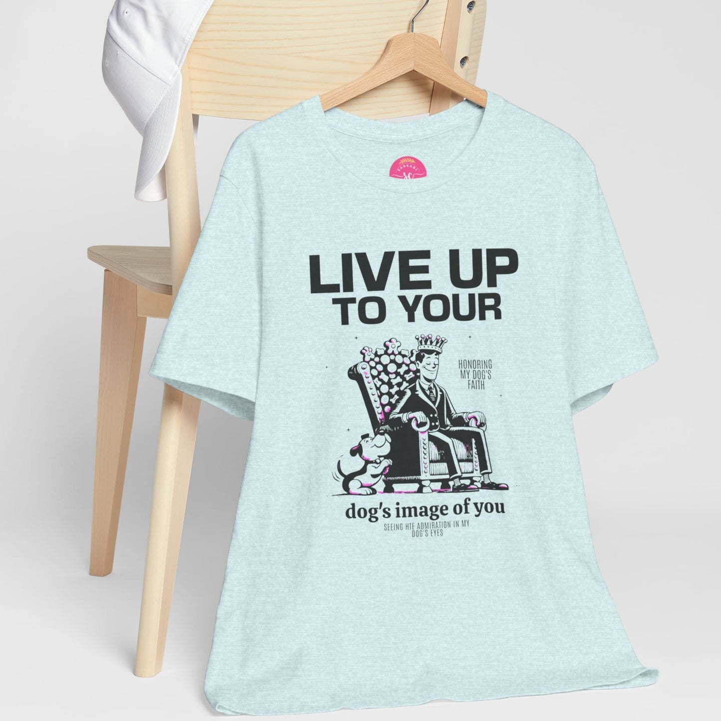 Puppy Statement Graphic Drop Shoulder Tee heather ice blue on hanger