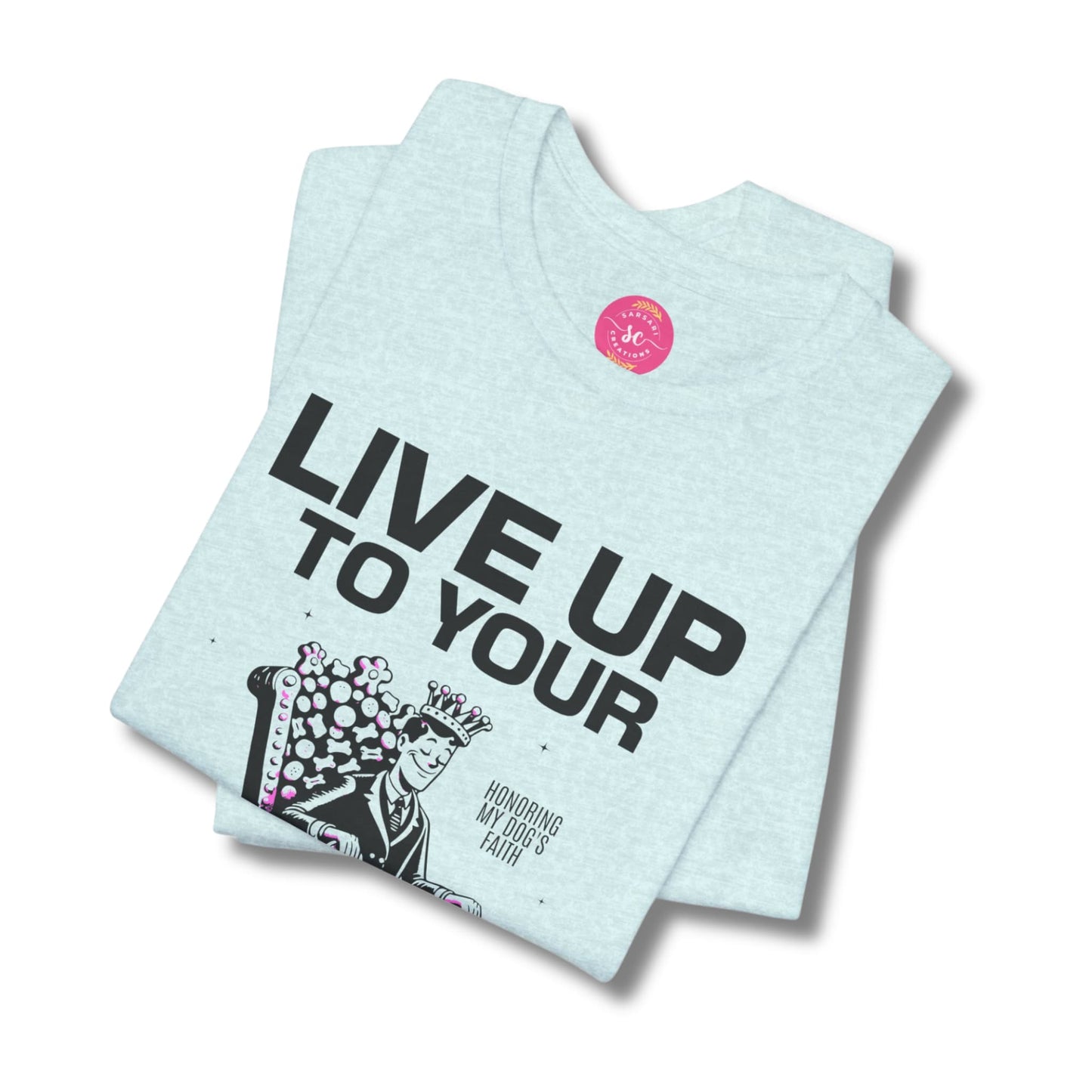 Puppy Statement Graphic Drop Shoulder Tee heather ice blue shirt folded