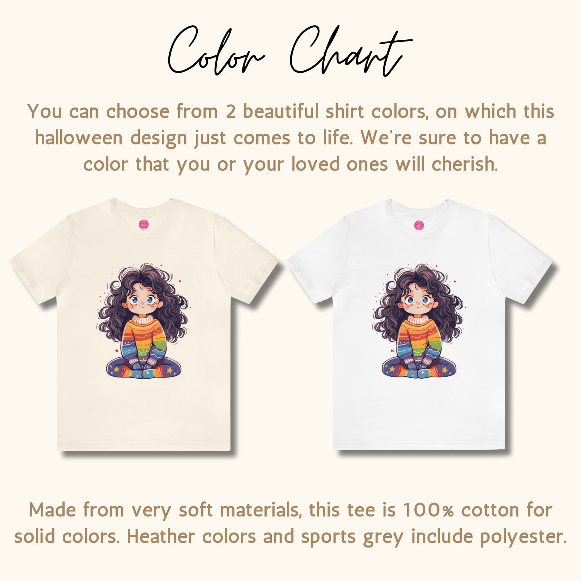 Visual selection of color options available for the Aesthetic Y2K Rainbow Girl T-shirt, showcasing variety and personalization.
