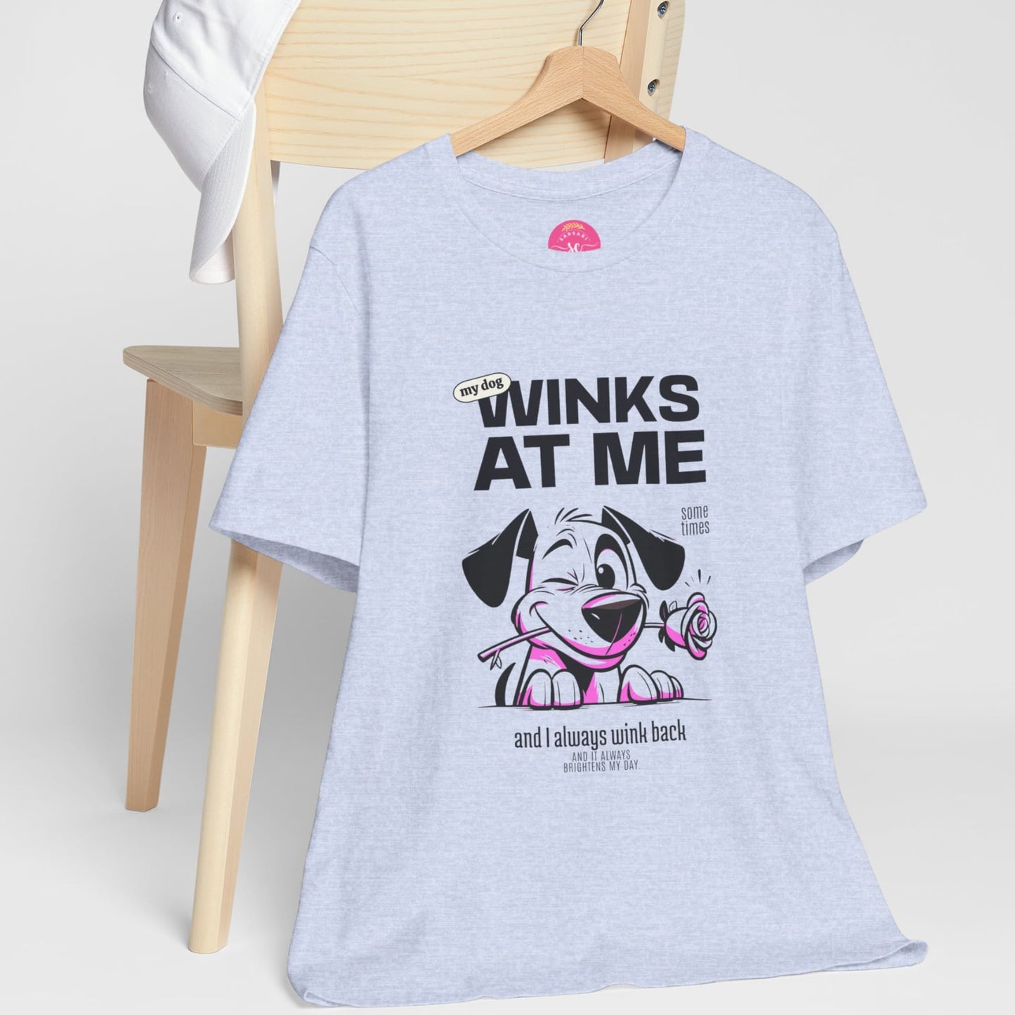 Statement Dog Graphic Drop Shoulder heather blue tee on hanger