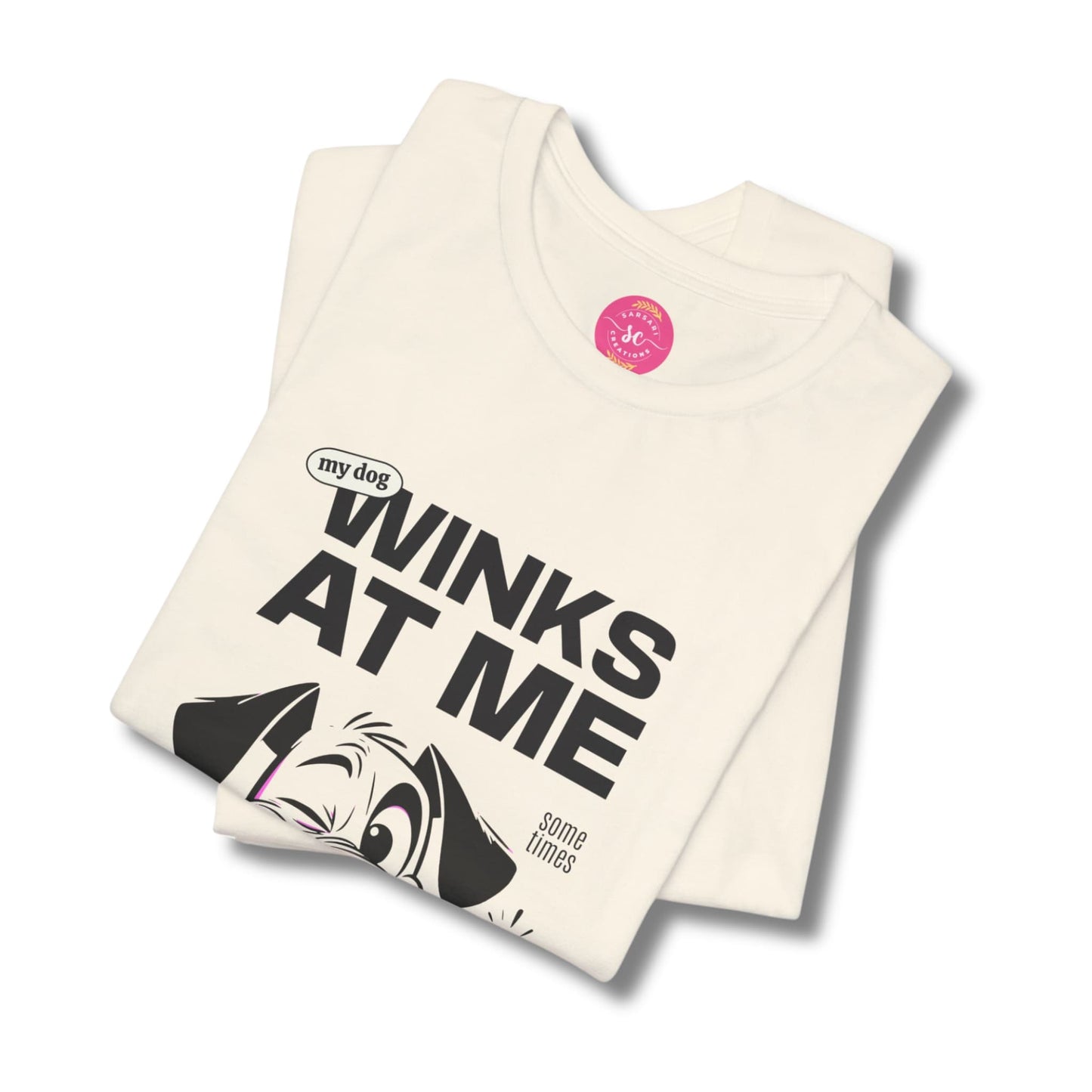 Statement Dog Graphic Drop Shoulder natural tee shirt folded