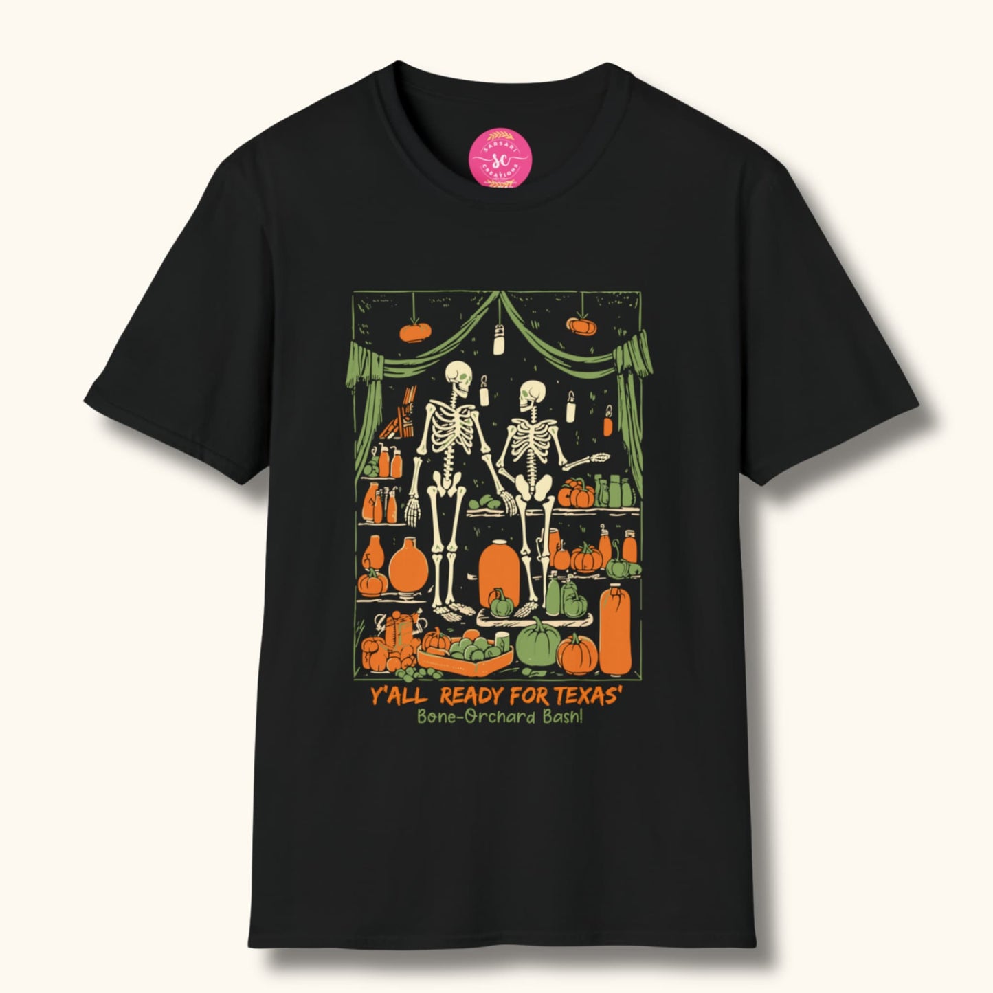 Vintage Skeleton in Kitchen Closet Halloween Tee Graphic Printed Tee Shirts Round Neck for Women/Men S-3XL - Black/Dark Heather #G6400