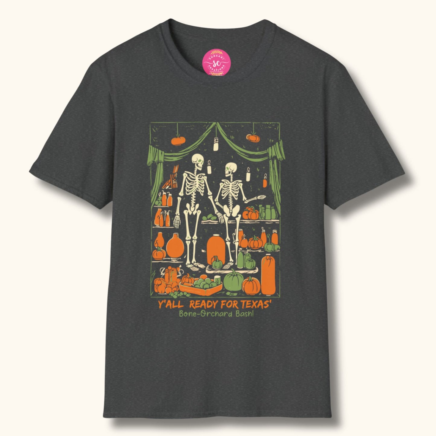 Vintage Skeleton in Kitchen Closet Halloween Tee Graphic Printed Tee Shirts Round Neck for Women/Men S-3XL - Black/Dark Heather #G6400