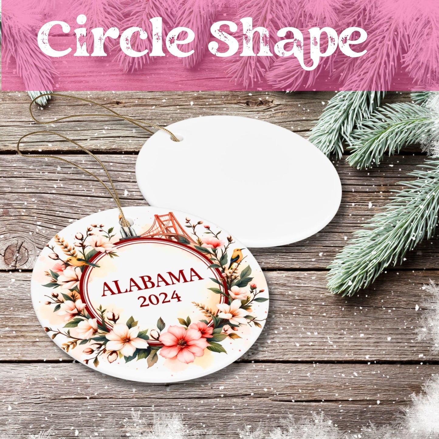 Crimson Red ALABAMA State Themed Ceramic Bauble 2024 for Christmas (3mm) - Circle Shape | Christmas Keepsake Ideas for Secret Santa