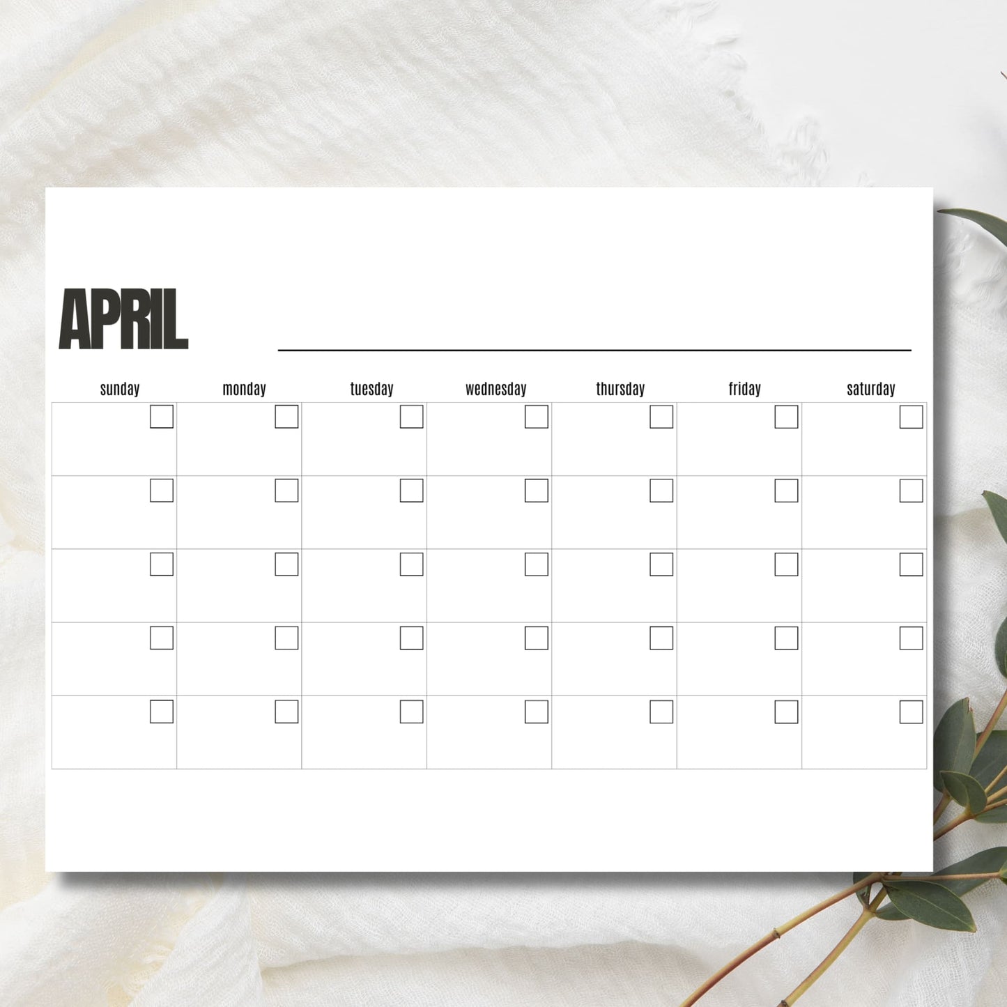 Digital download April organizer for holiday planning and seasonal goals with minimal clean design