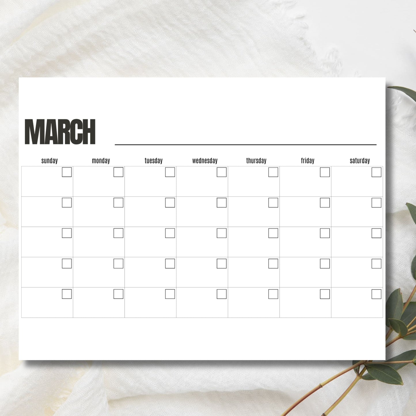 Digital download March organizer for goal setting and fresh start planning with minimal clean design