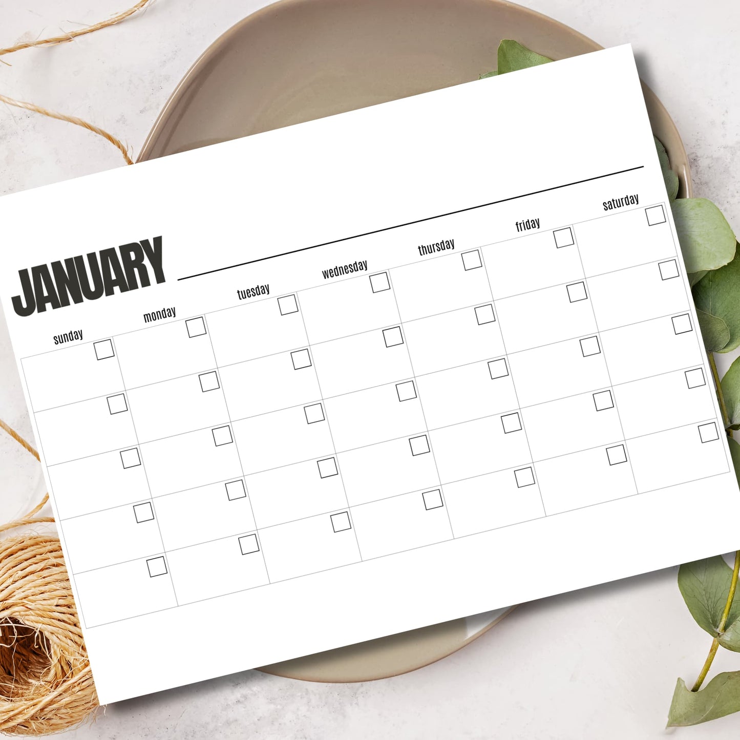 Printable monthly planner A4 size PDF instant download digital organizer in ceramic bowl with rope