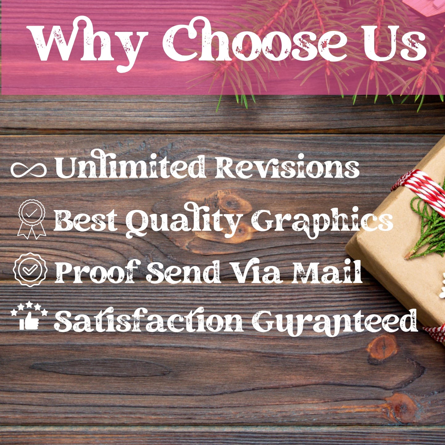 Graphic explaining the reasons to choose our custom printing service for Christmas Elf Ornaments