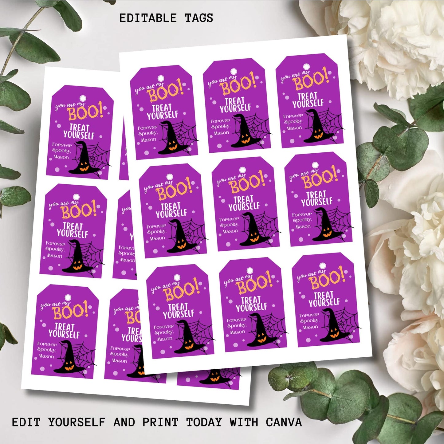 Sheet of printable Halloween tags.