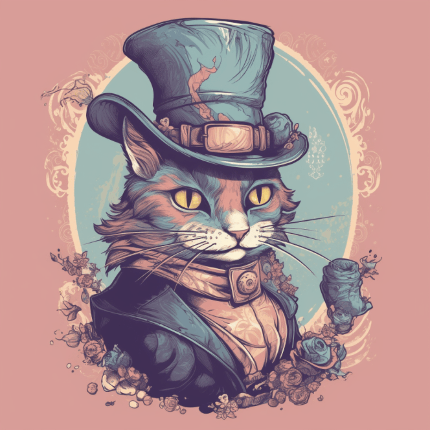 Vector Fancy RetroPunk Cat Clipart Images 2023 6 PNG Bundle Set - Print on Demand Free Download - Instant Download
