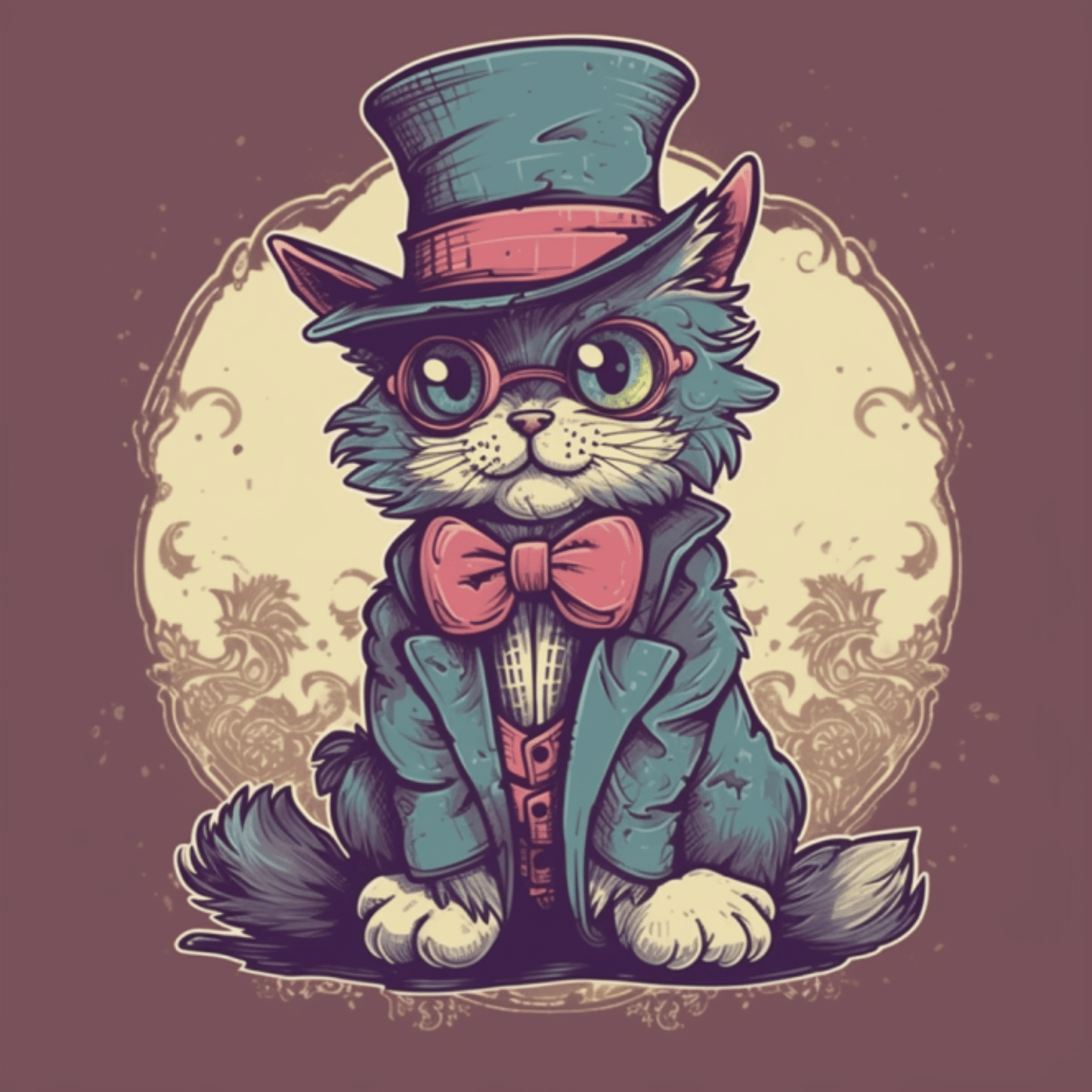 Vector Fancy RetroPunk Cat Clipart Images 2023 6 PNG Bundle Set - Print on Demand Free Download - Instant Download