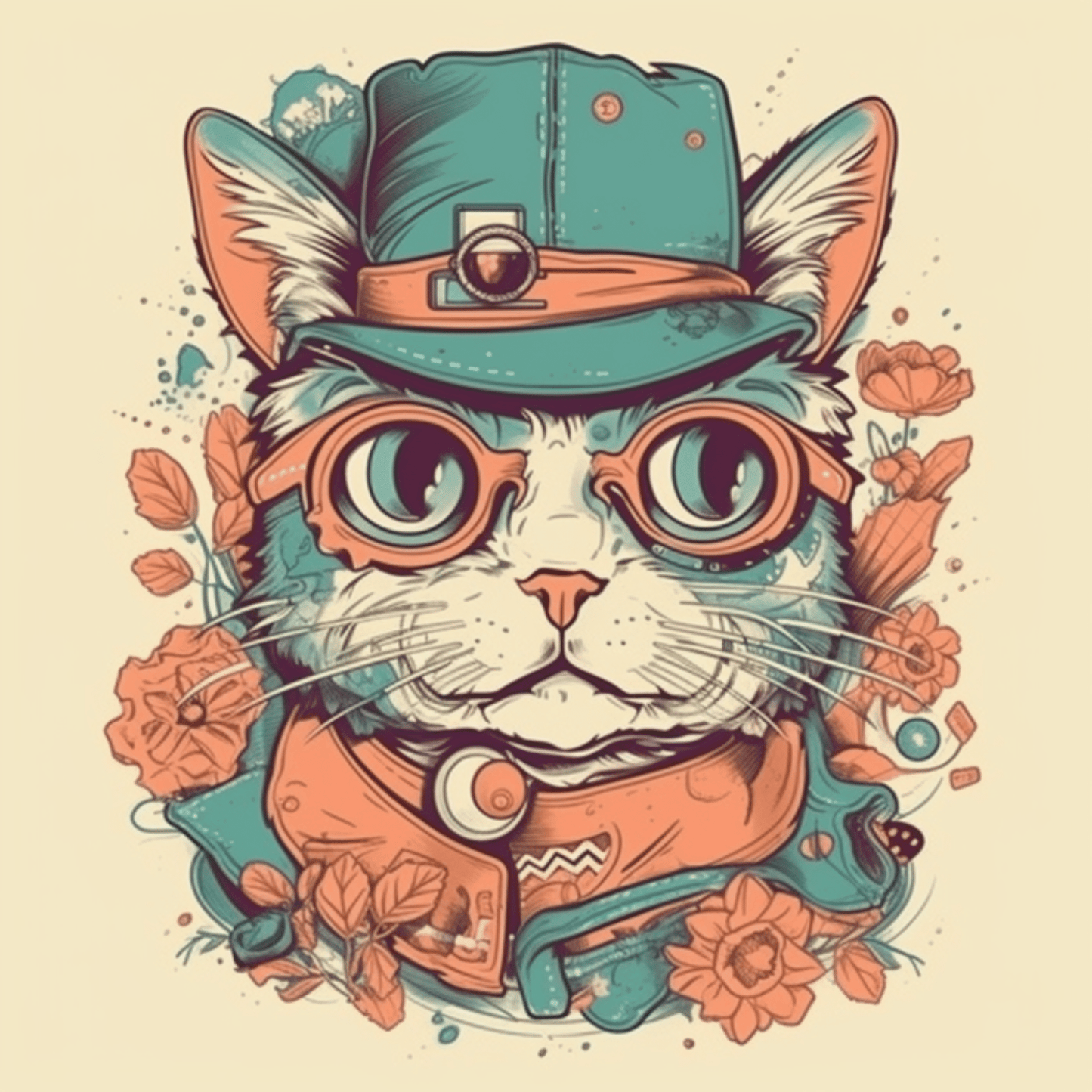 Vector Fancy RetroPunk Cat Clipart Images 2023 6 PNG Bundle Set - Print on Demand Free Download - Instant Download