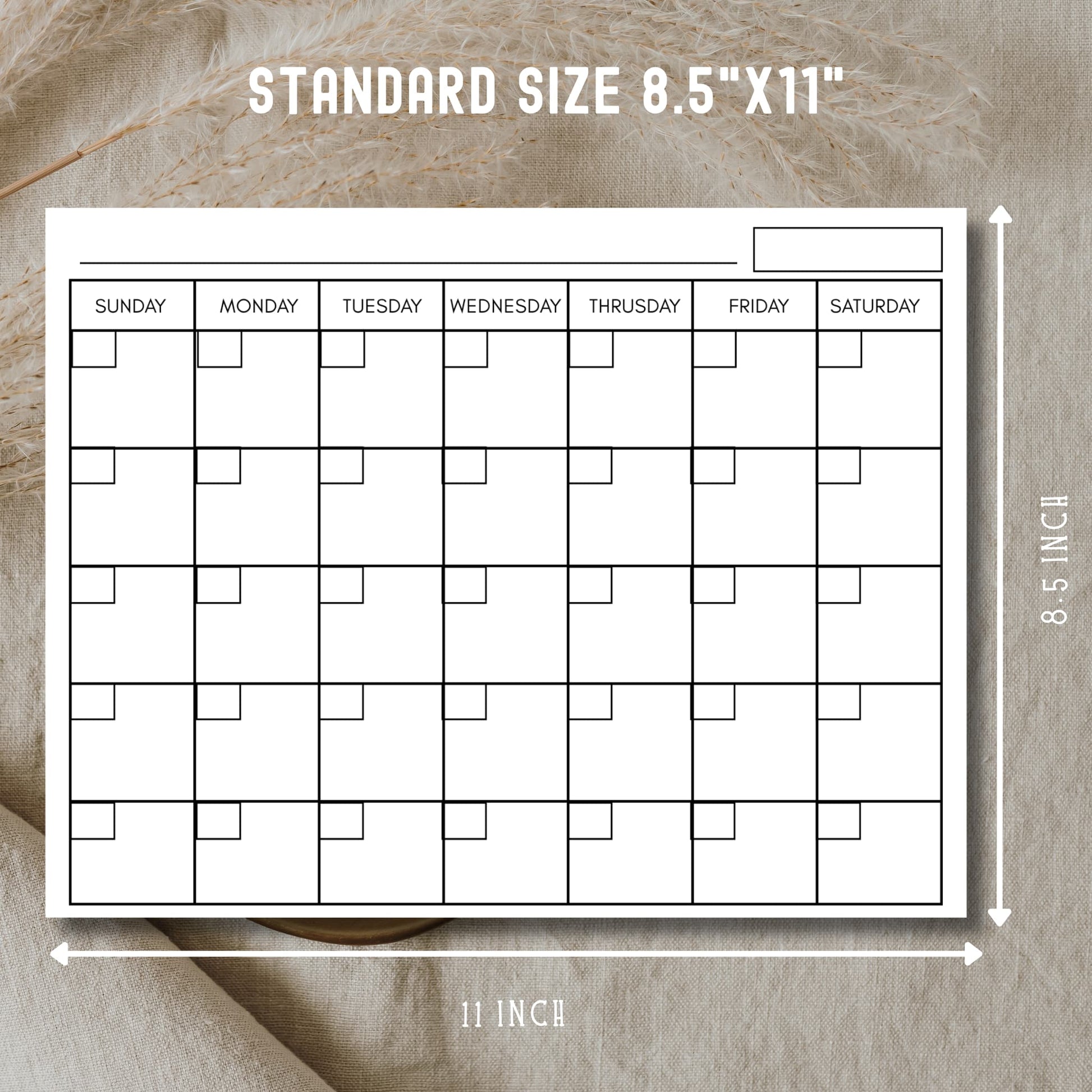 Standard 8.5x11 inch perpetual calendar template with A4 size dimensions on neutral background.