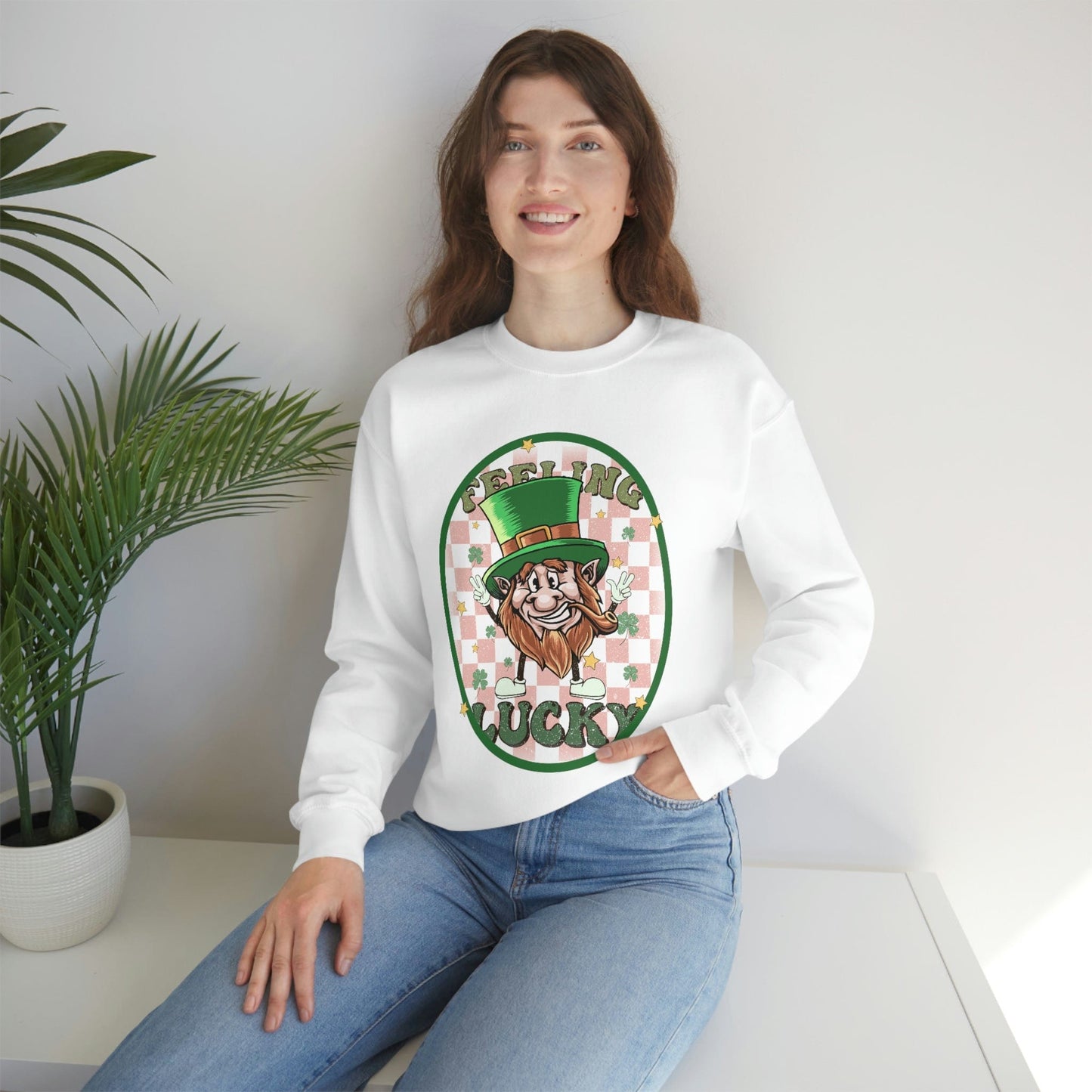 2023 St. Patrick's Day Unisex Lucky Leprechaun Funny Humorous Pink Green Sweatshirt
