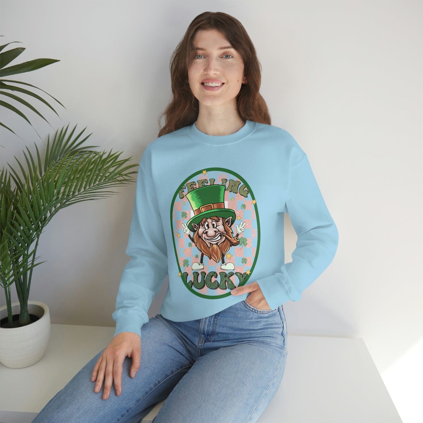 2023 St. Patrick's Day Unisex Lucky Leprechaun Funny Humorous Pink Green Sweatshirt