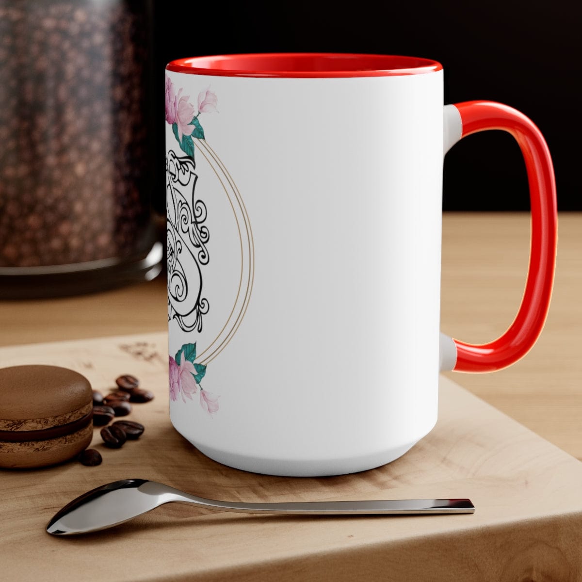 Personalized S Monogrammed Coffee Mug, Gift for Her, Holiday Mugs, Two-Tone Coffee Mugs, 15oz