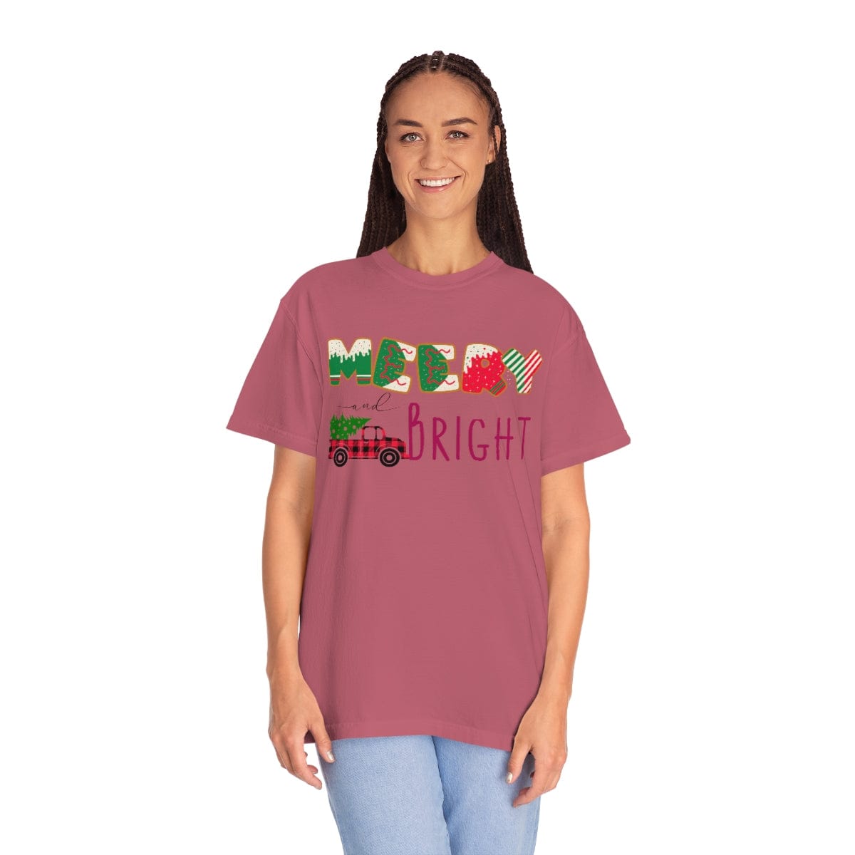Merry and Bright Comfort Colors, Retro Shirt for Women, Women Christmas T-Shirt, Holiday Tee, New Year Gift