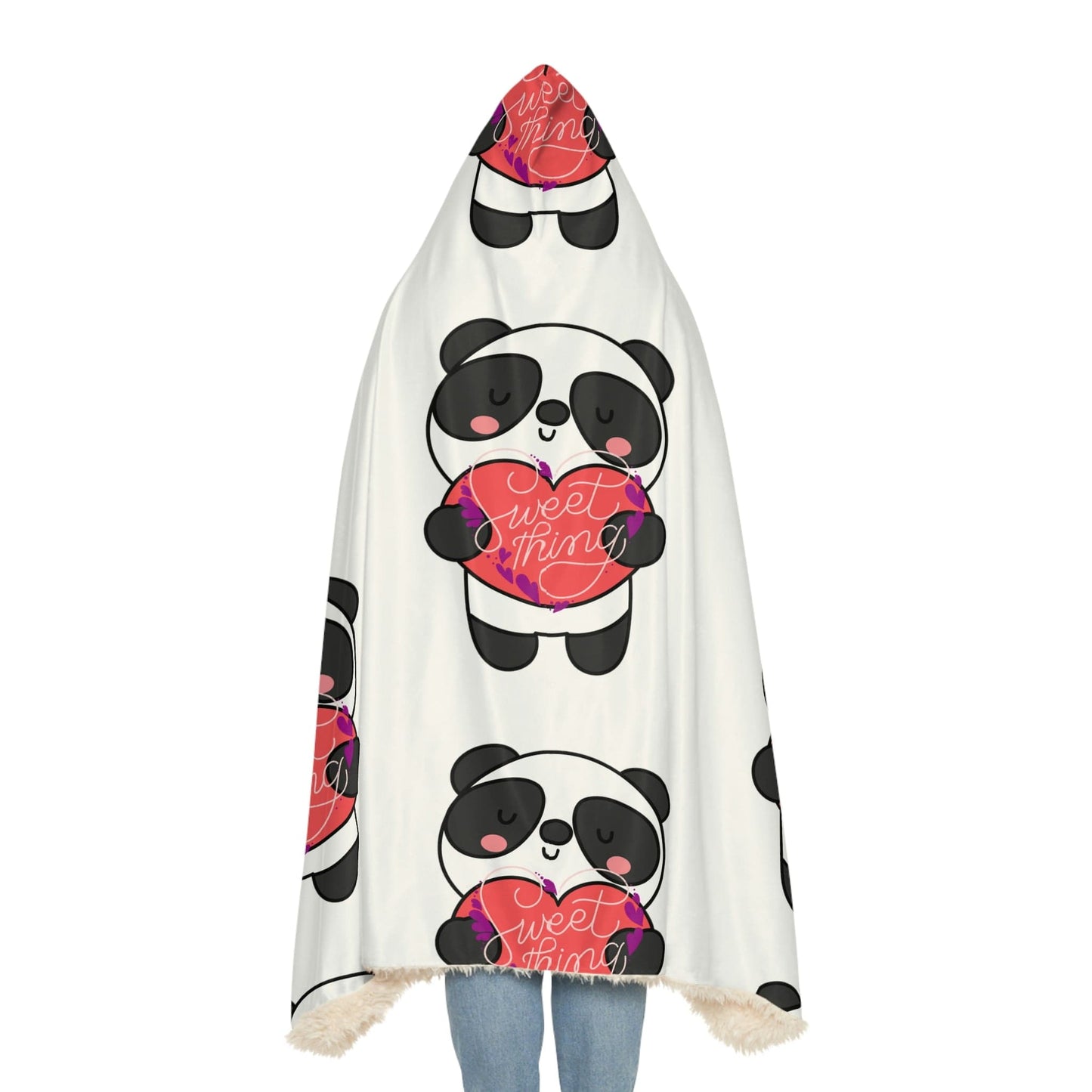 Panda Love Sherpa Snuggle Blanket - Cuddly Panda and a Red Heart - SarsariCreations