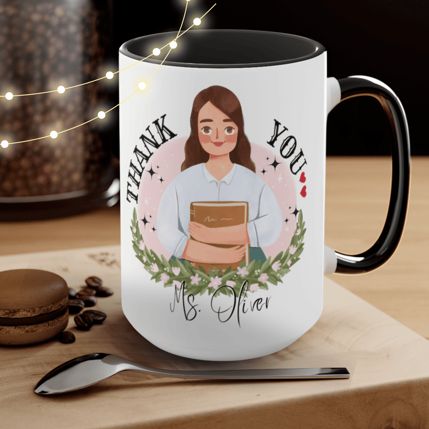 Personalized Teacher Mug, Christmas Decor, Gift for Teacher 15 oz Two-Tone Coffee Mugs