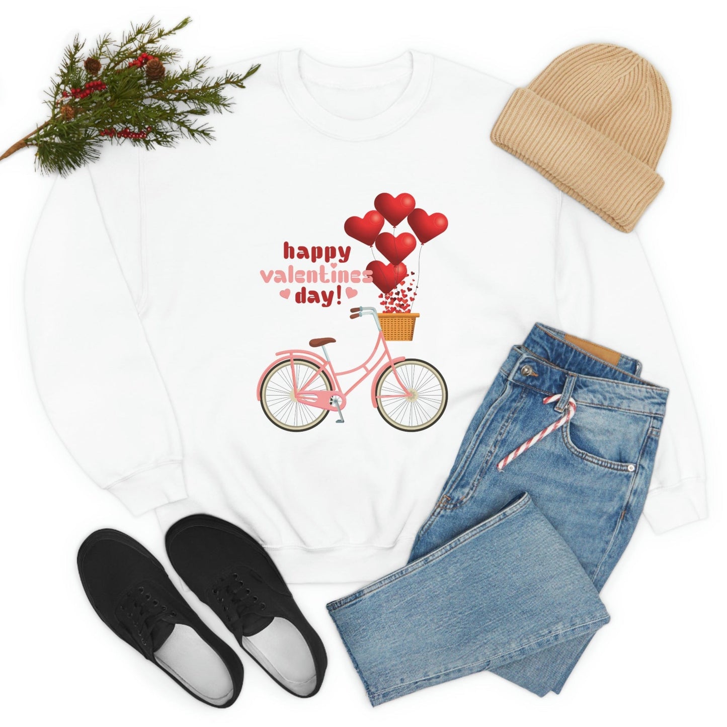Love on the Cycle with Red Hearts Balloon: 2023 Valentine's Day Sweatshirt