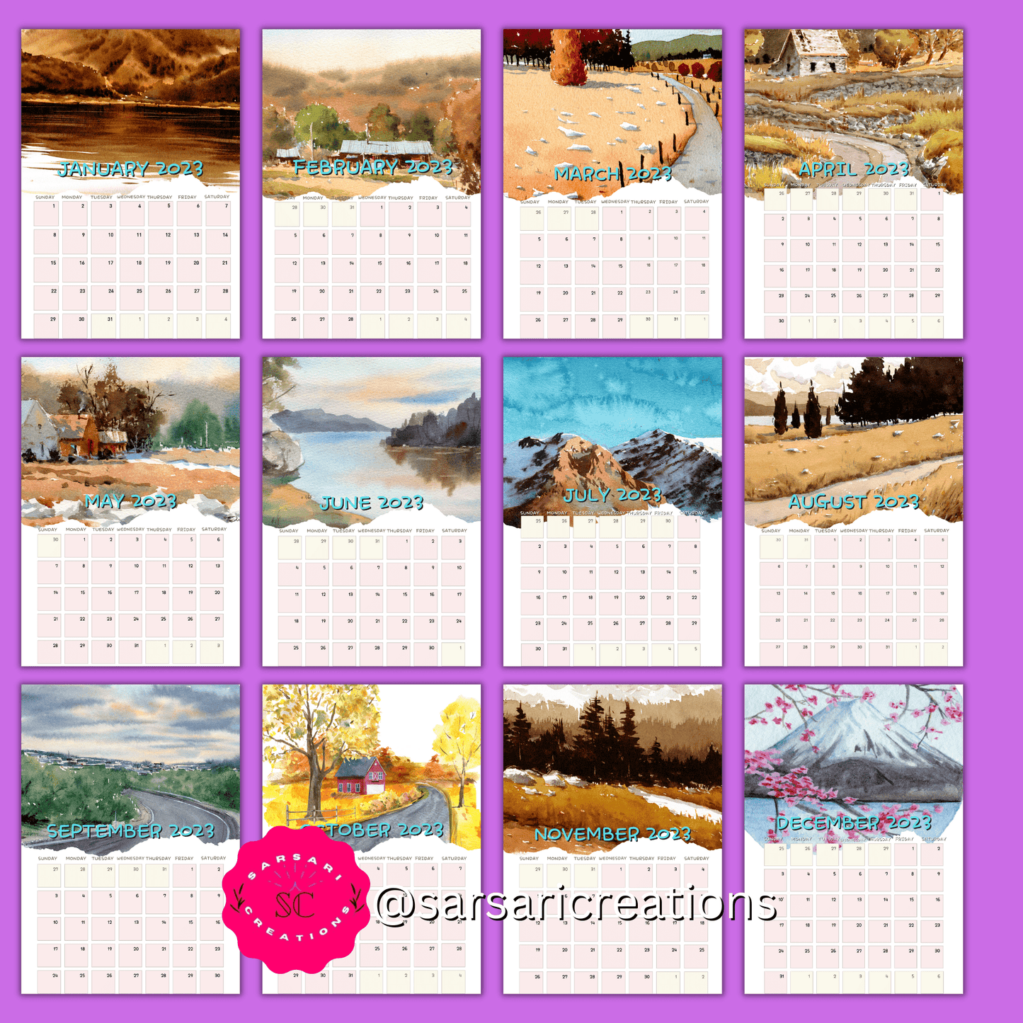2023 Landscapes of the World Printable Calendar